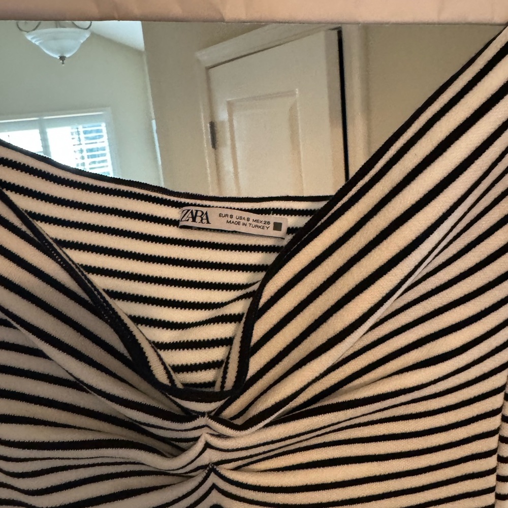 Zara Monochrome Striped V-Neck Top